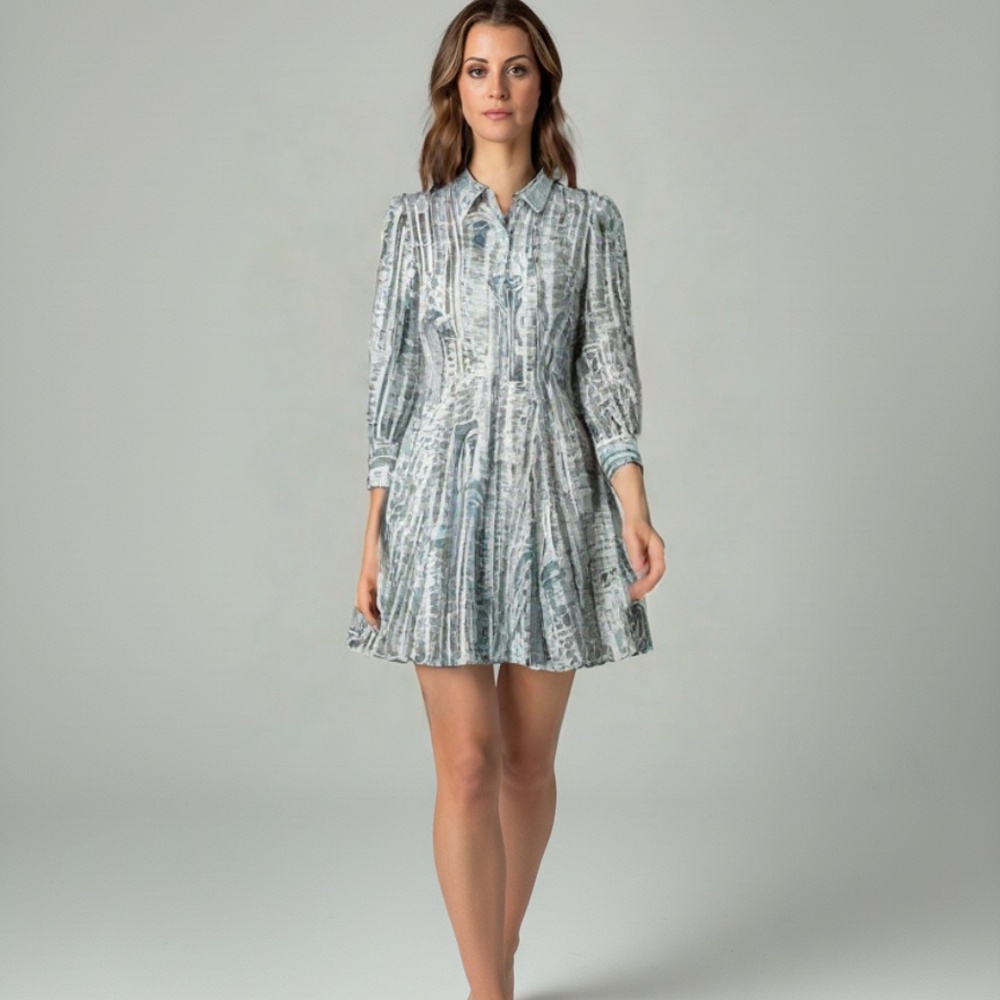 THEORY Vol Mini Shirtdress Teal/Cream (6)
